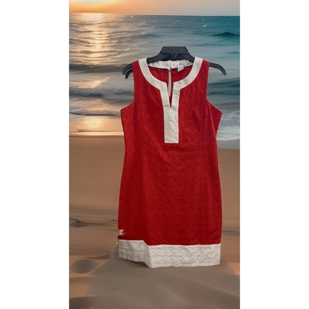 Vineyard Vines Red White Shift Dress Size 8 Textured Sleeveless Preppy - Picture 12 of 13